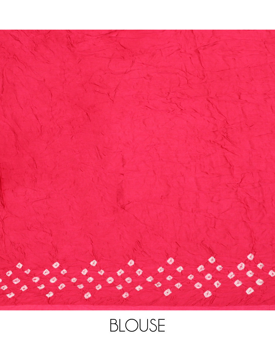 Borderless Pink Bandhani Dola Silk Saree