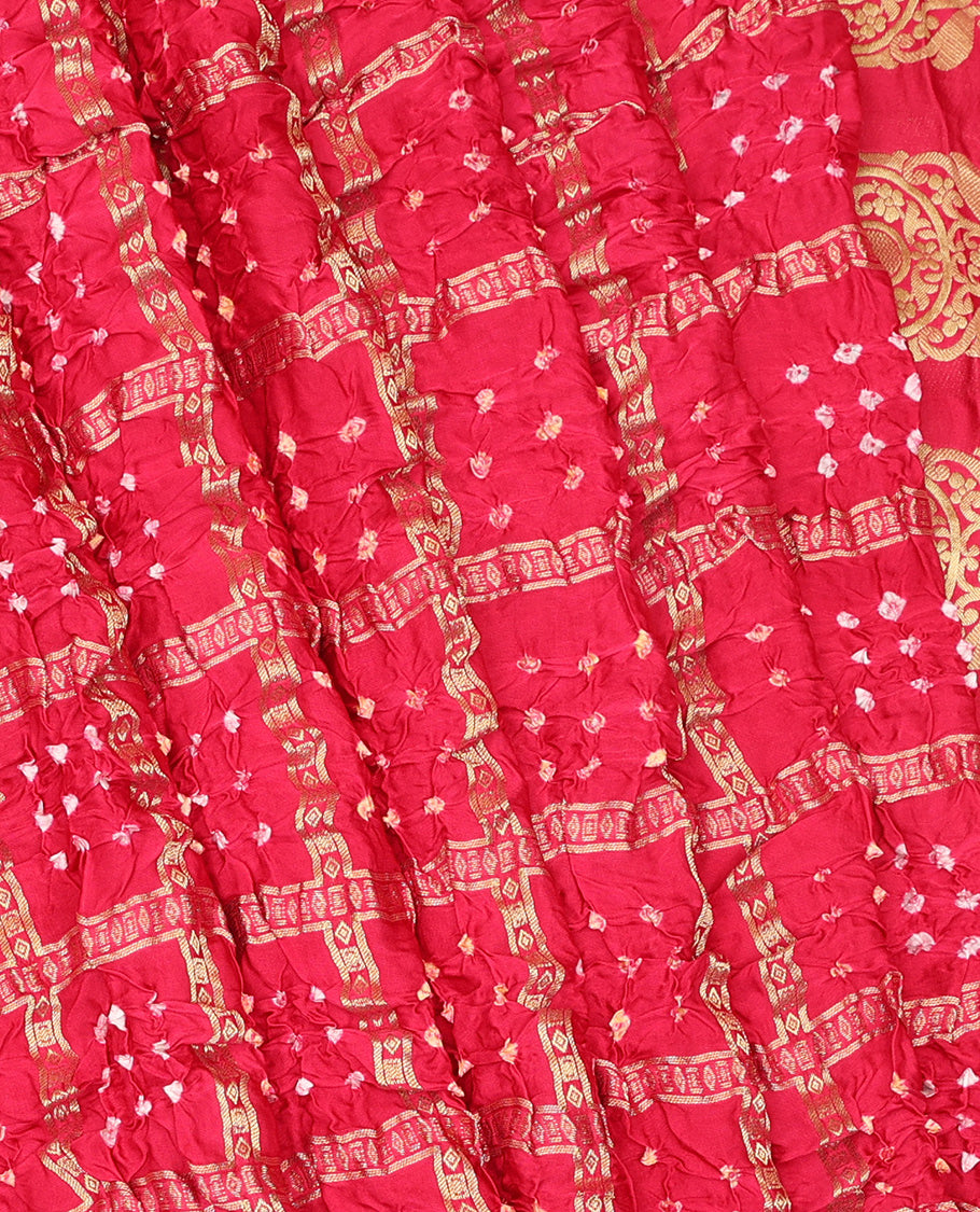 Borderless Pink Bandhani Dola Silk Saree