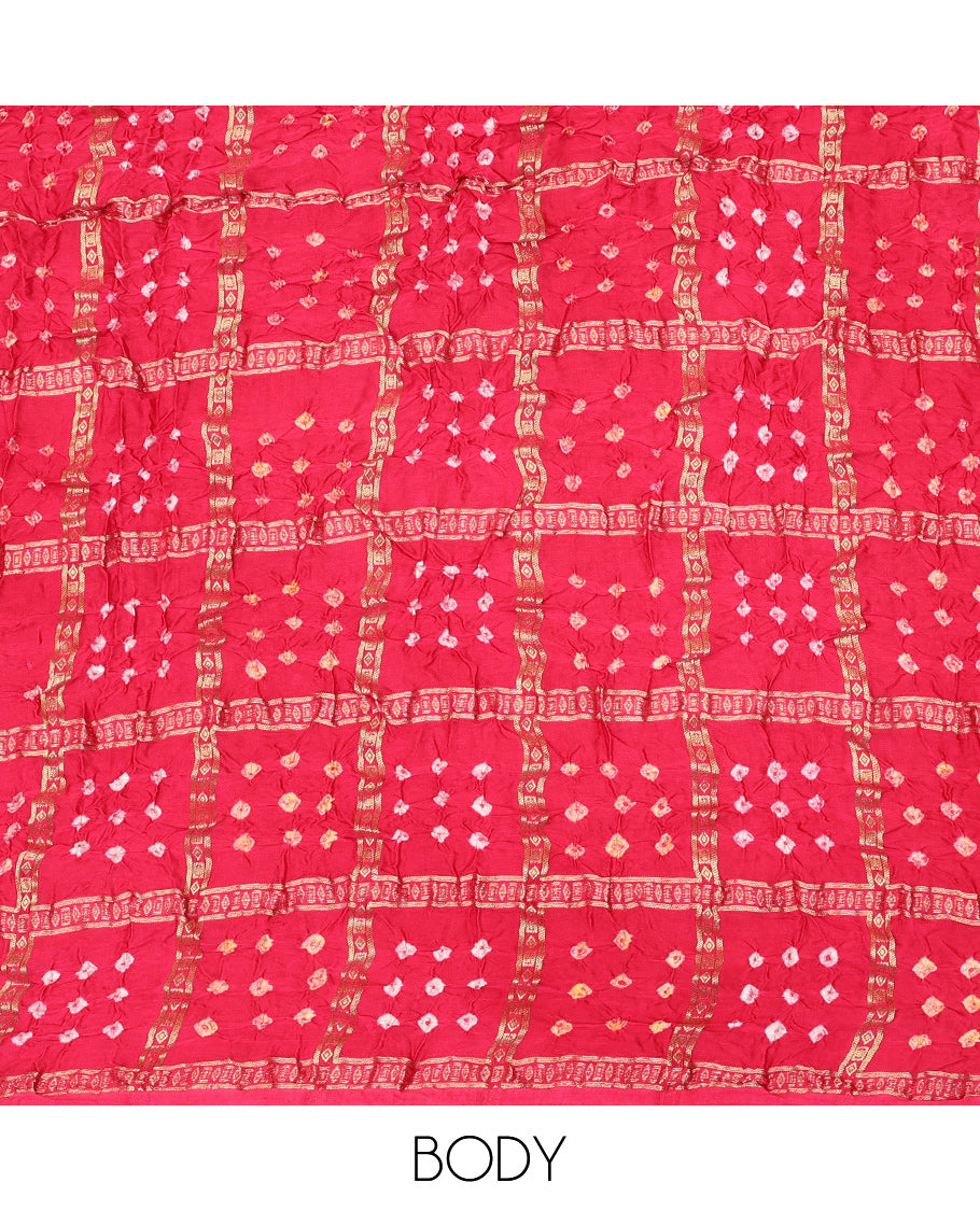Borderless Pink Bandhani Dola Silk Saree