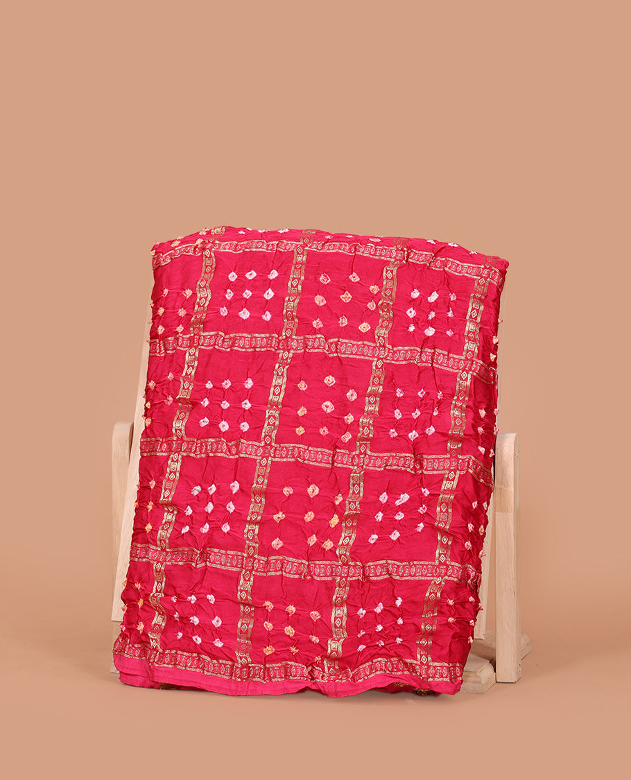 Borderless Pink Bandhani Dola Silk Saree