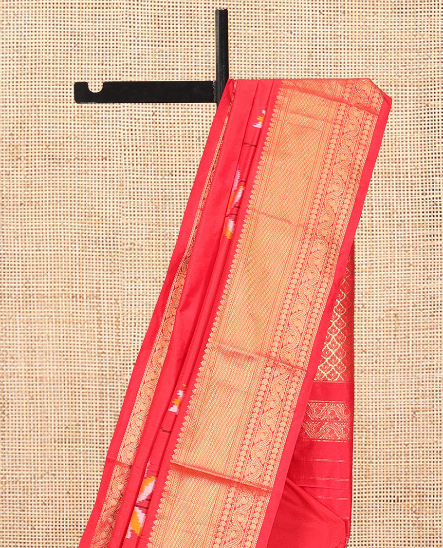 Red Floral Buttas Pochampally Ikat Saree, Zari Border