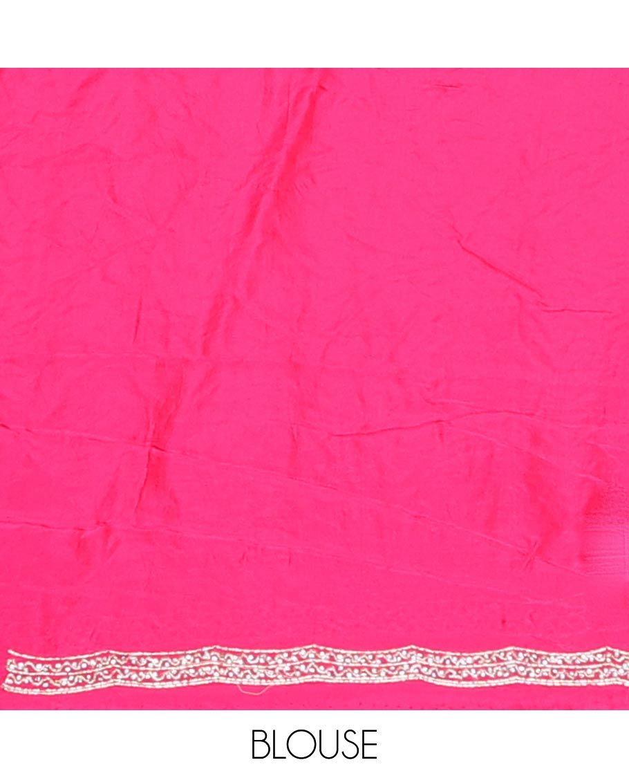 Hot pink floral & scallop design kardana embroidered designer saree with stone work border