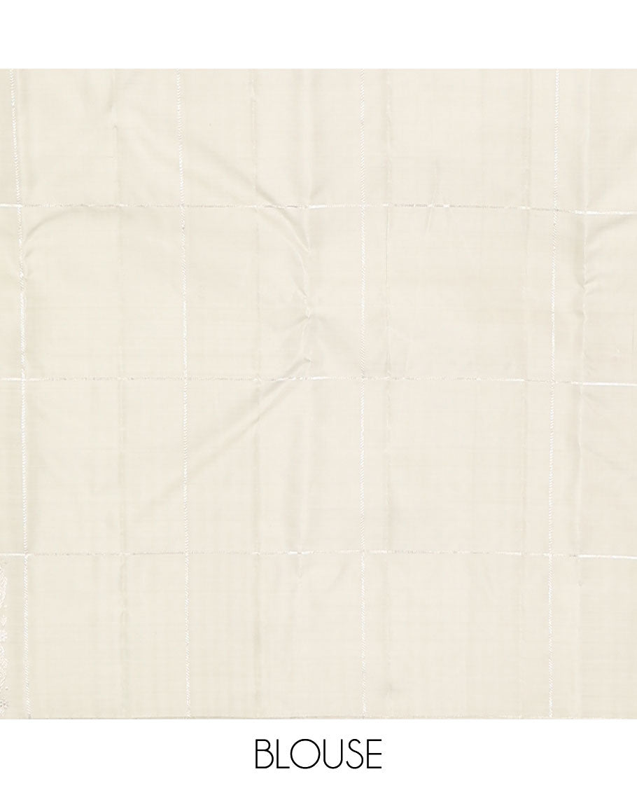Borderless green checked & Vanasingaram buttas Kanchipuram silk saree, self-pallu of intricate designs