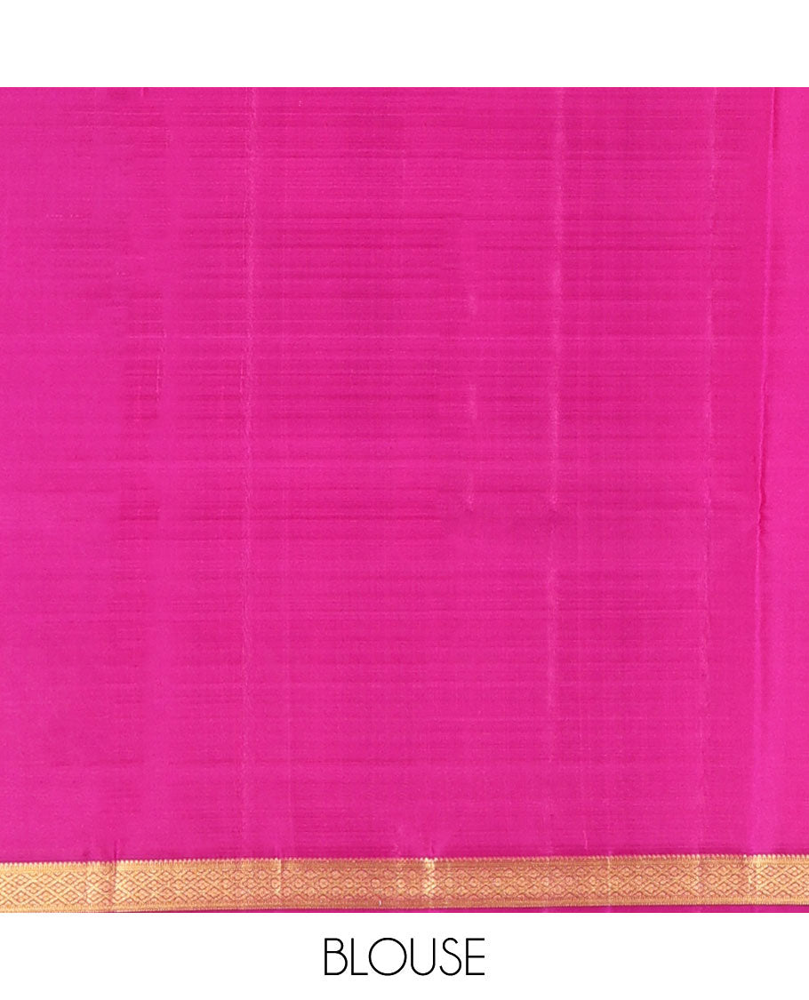 Pink zari buttas Kanchipuram silk saree, contrast border of rekku,muthu,banaras & jaal design & pallu of jaal designs