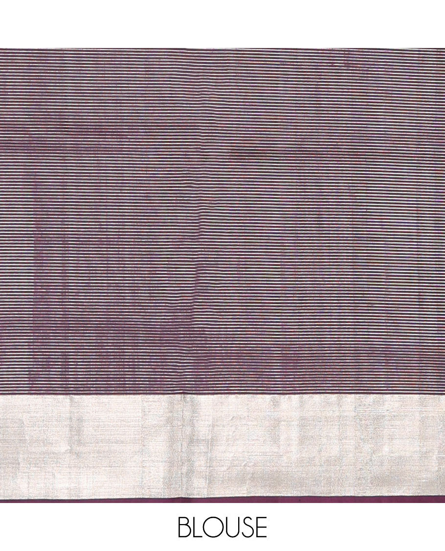 Violet checked mayuri soft silk saree with self intricate zari design border & floral zari design pallu