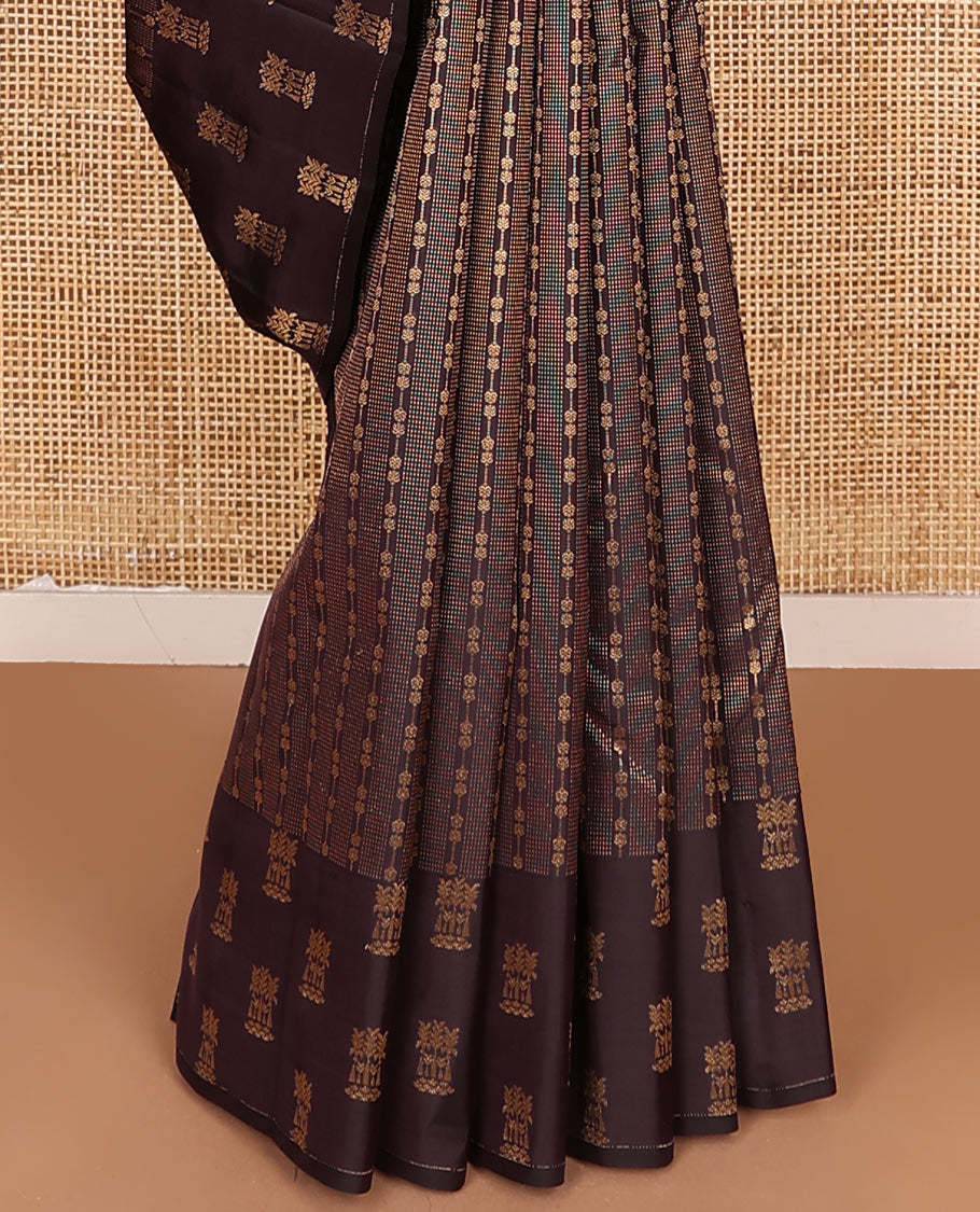 Brown Vasundhara Lite-Silk Mix Saree Woven with Zari Designs, Subtly Sparked with Intricately Designed Border, Elevated with Ogee Patterned Pallu, and a Matching Plain Blouse
