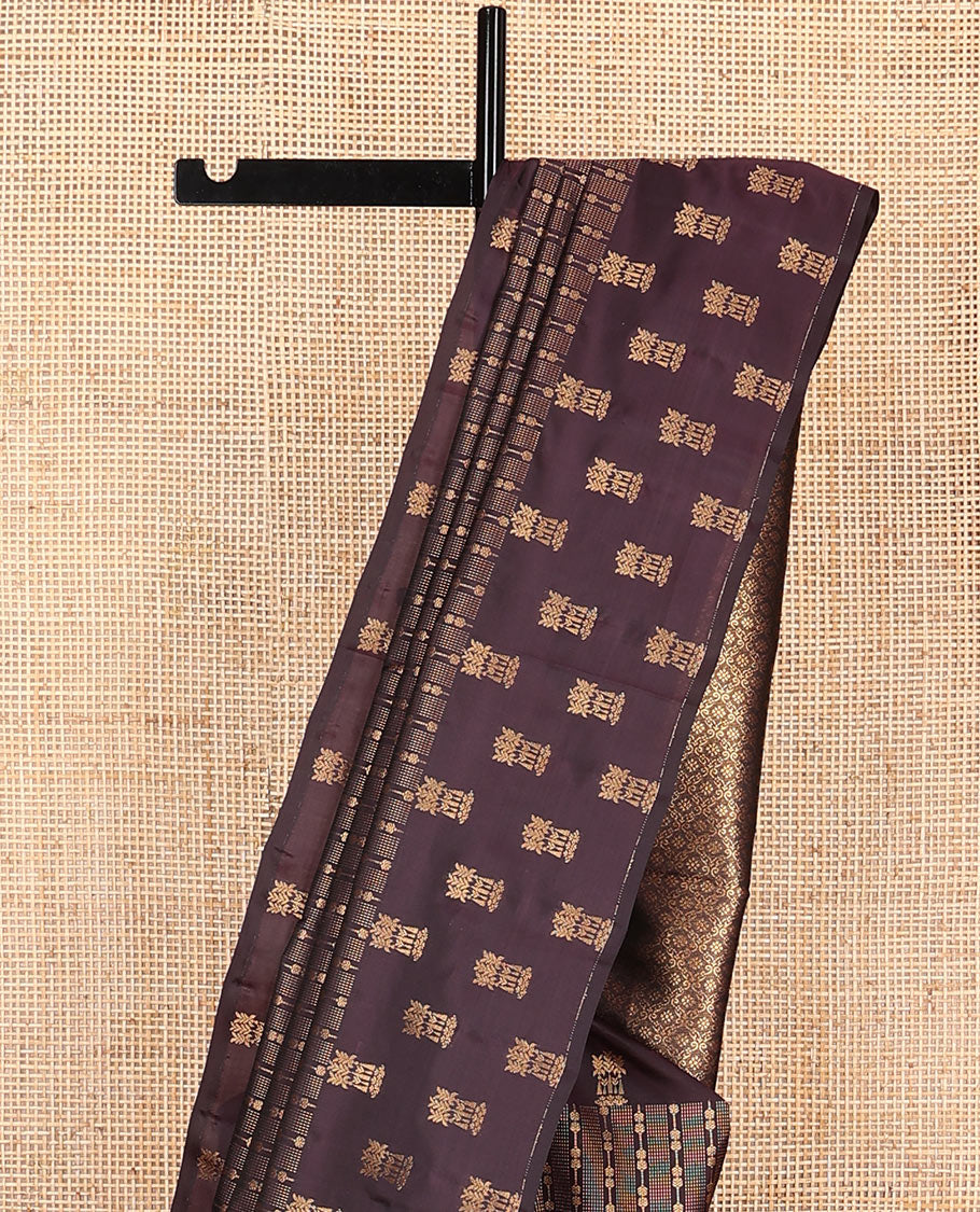 Brown Vasundhara Lite-Silk Mix Saree Woven with Zari Designs, Subtly Sparked with Intricately Designed Border, Elevated with Ogee Patterned Pallu, and a Matching Plain Blouse