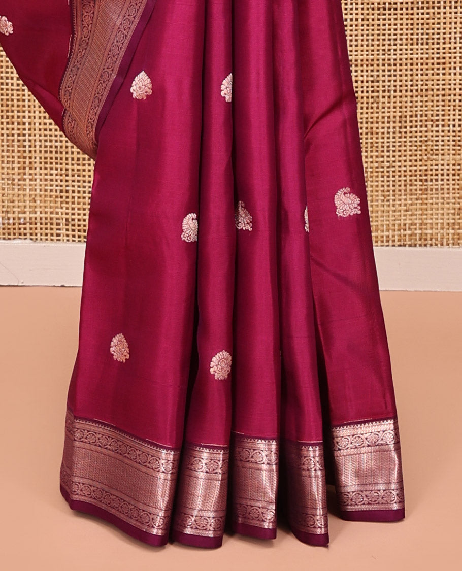 Pink Vasundhara Lite Silk Mix Saree, Adorned with Zari Buttas All Over Its Body, Complemented by Contrast Border of Rekku, and Kodi Visiry Designs, Grand Pallu and Paired with a Contrast Blouse