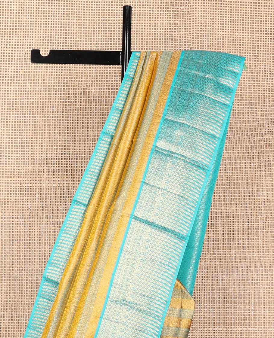 Yellow jacquard wedding silk saree, contrast zari border of muthu,banaras, manga & kathir designs & jaal pallu