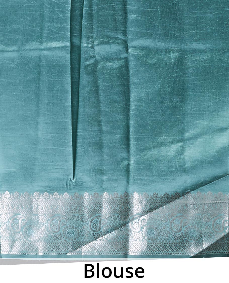 Gery floral motifs dupion silk saree with contrast intricate zari border