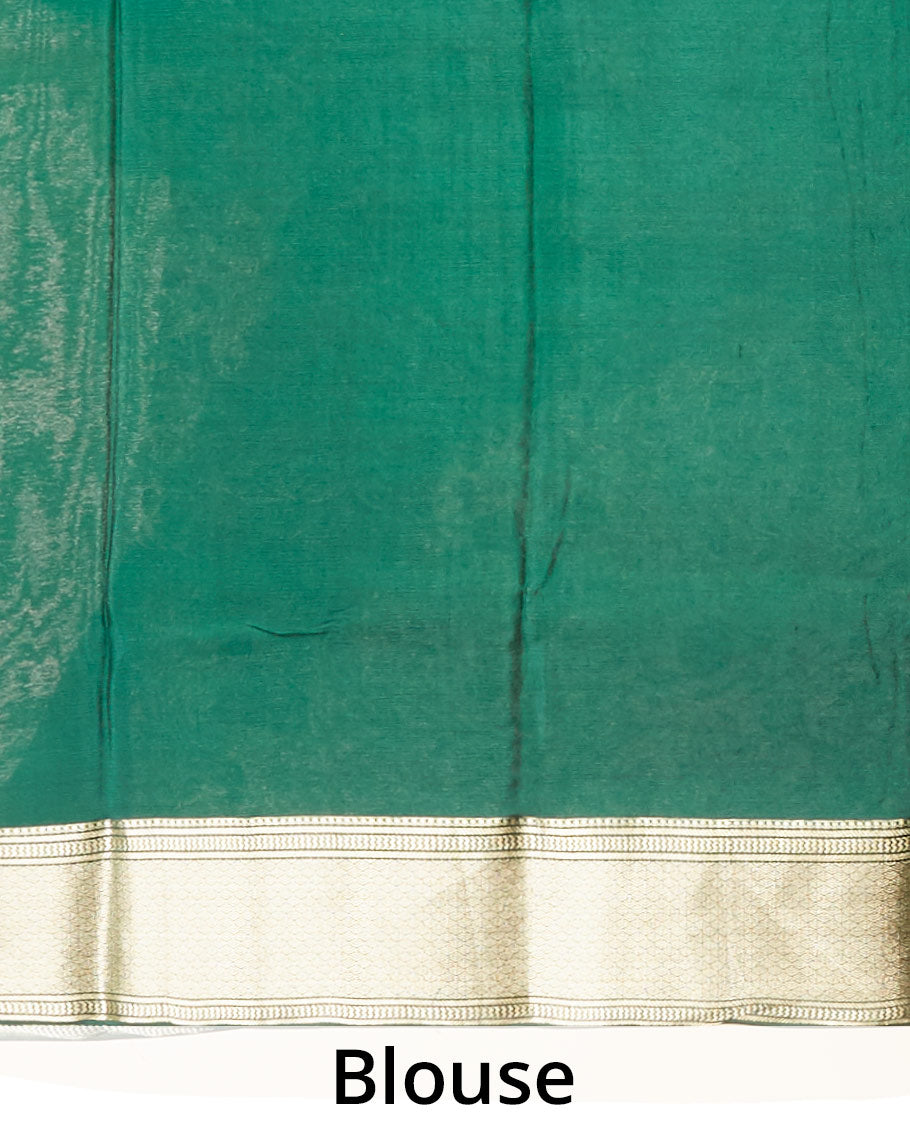 Green floral embroidery pure crepe saree with self intricate zari design border