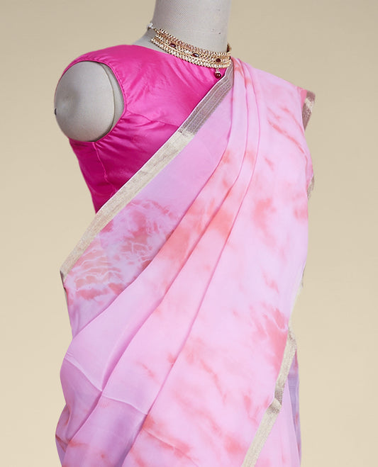Pink pure chifon saree with self zari border