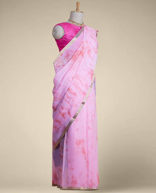 Pink pure chifon saree with self zari border
