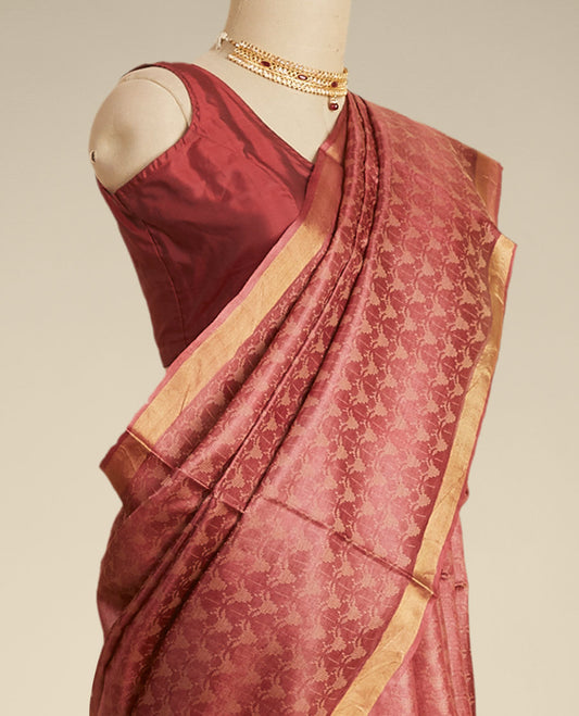 Maroon   intricate design  tusser silk saree with self zari border