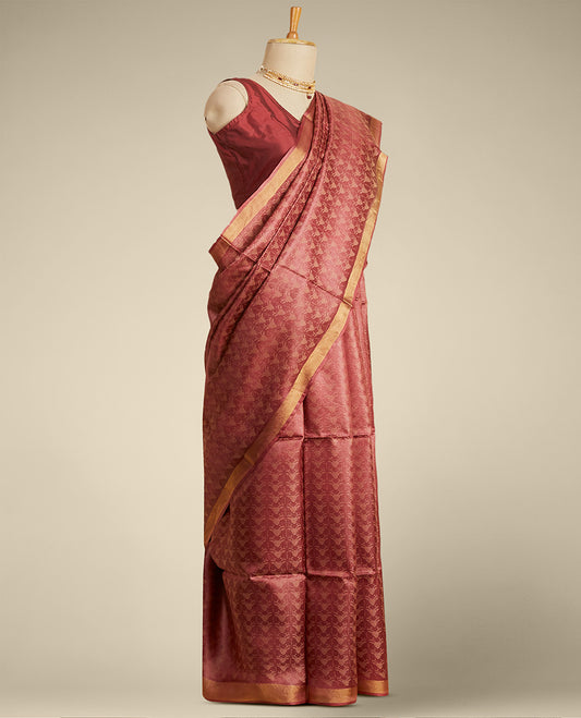 Maroon   intricate design  tusser silk saree with self zari border