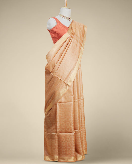 Brown  tusser silk saree with self zari border