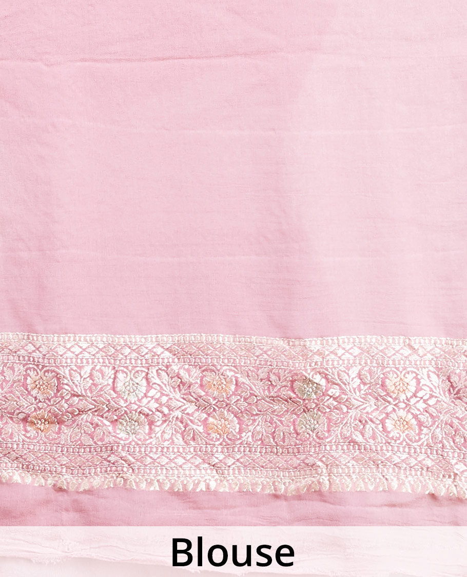 Maroon geometric jacquard banaras crepe saree with self floral zari border