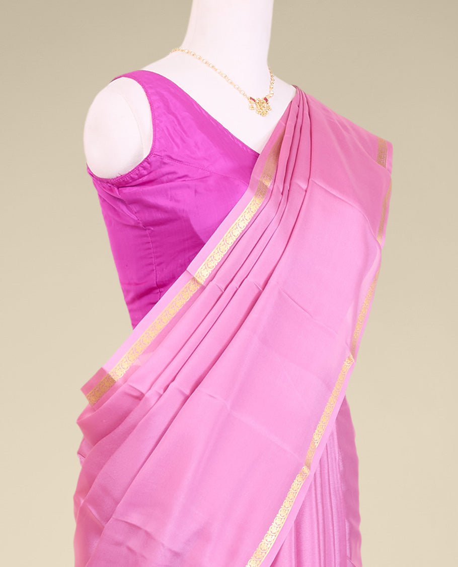 Purple plain mysore silk saree with self zari design border