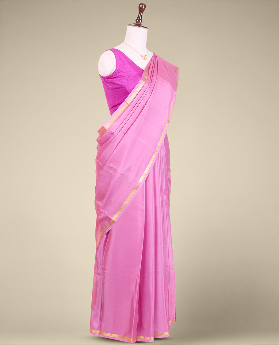 Purple plain mysore silk saree with self zari design border