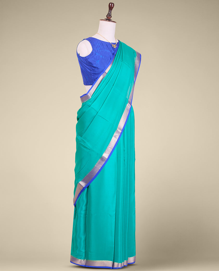 Blue plain mysore silk saree with self zari design border