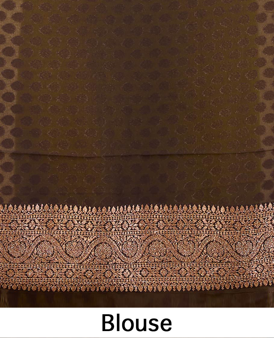 Green floral design banaras georgette saree with contrast floral design border
