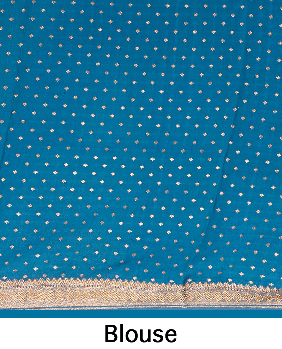Blue striped crepe saree with self intricate zari design border