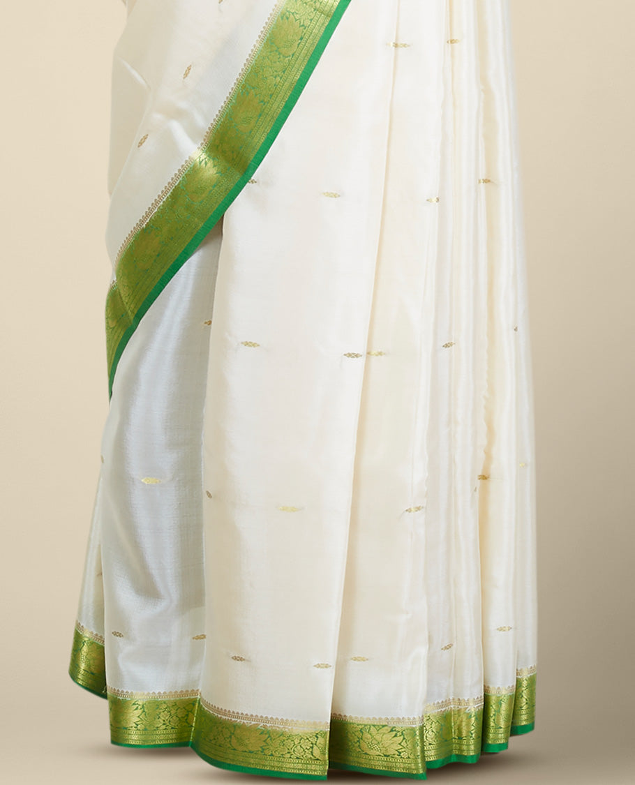 Cream floral buttas mysore silk saree with contrast floral zari design border