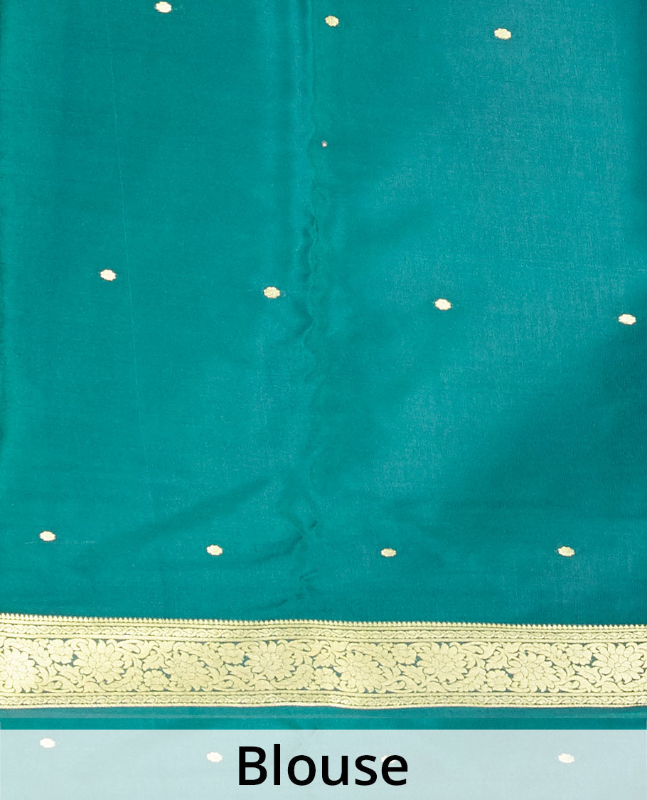 Blue small buttas mysore silk saree with contrast zari design border