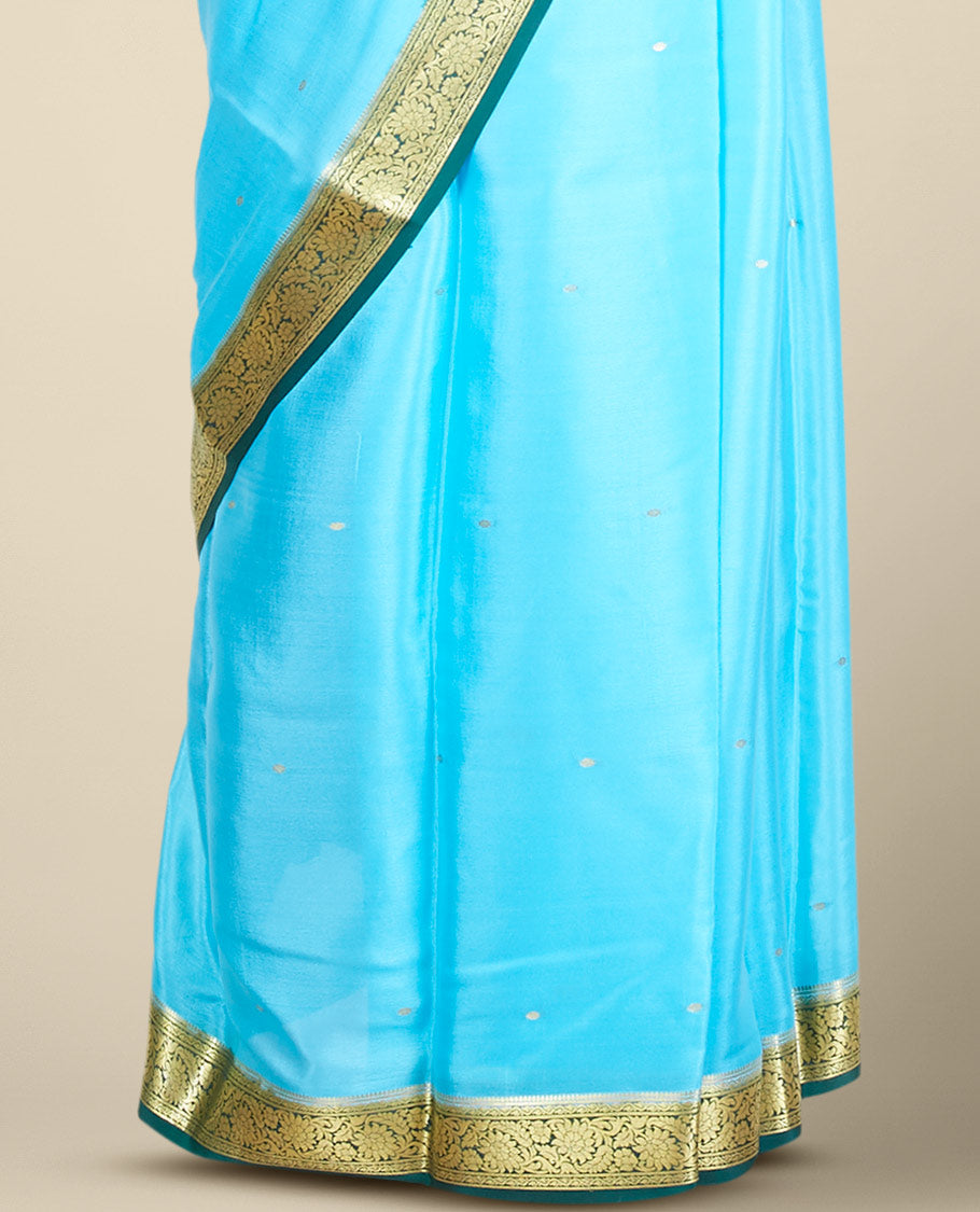 Blue small buttas mysore silk saree with contrast zari design border