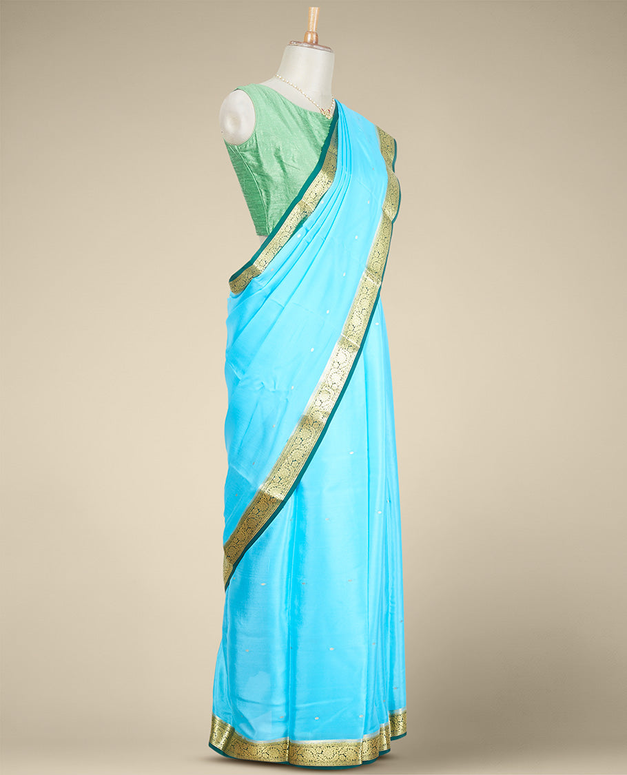 Blue small buttas mysore silk saree with contrast zari design border