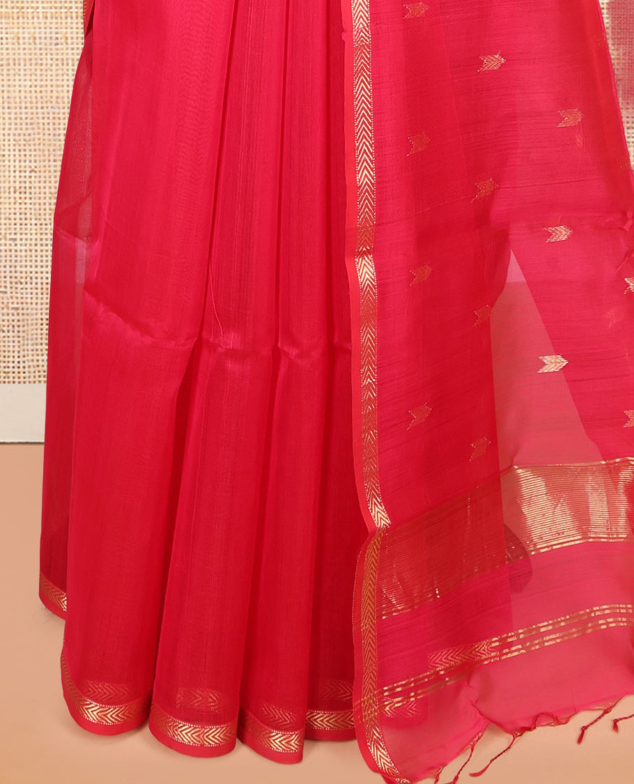 Red Maheshwari Cotton Saree, Detailed with Zari Buttas, a Zari Border, Zari Buttas Pallu, and a Matching Blouse