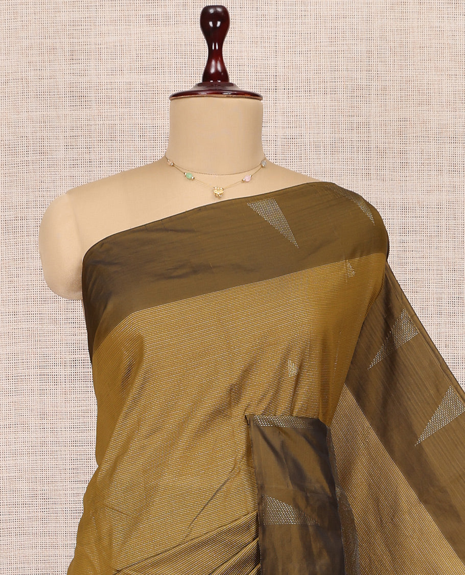 Green Arani Saree, Woven with Zari Stripes, a Contrast Border, a Self-Pallu, and a Matching Blouse