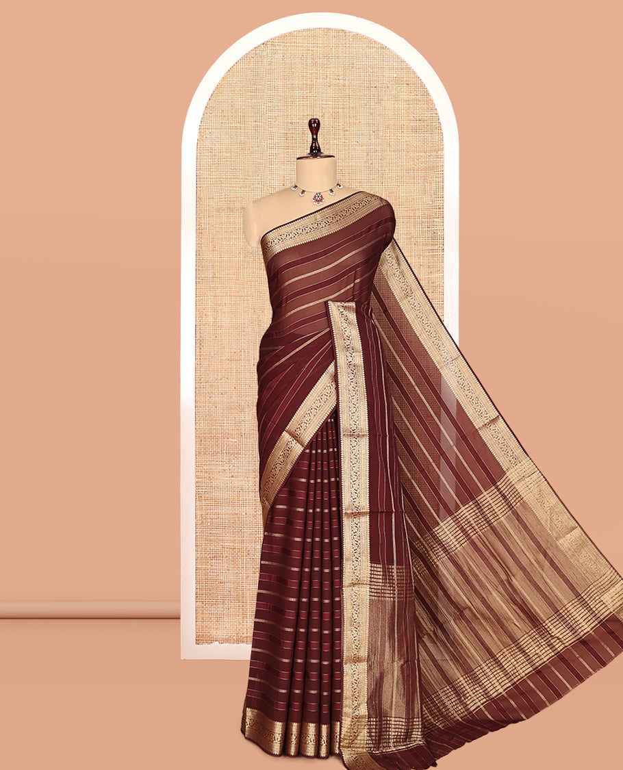 Brown Semi Mysore Silk Saree