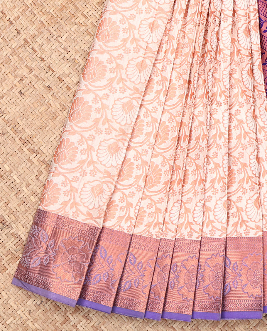 White Budget Silk Saree, Enriched with Jacquard Design, Complemented by a Contrast Intricate Zari Border, Grand Pallu, and a Contrast Blouse