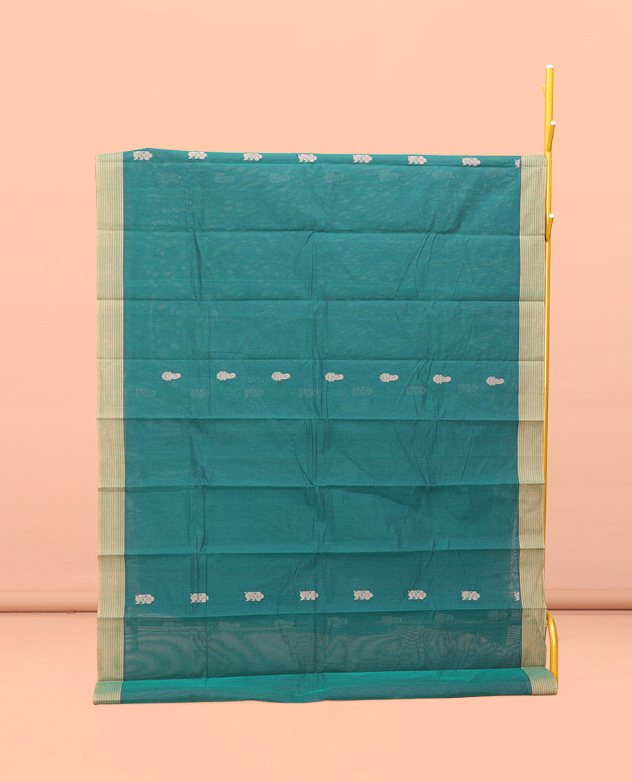 Green Kanchi Cotton Saree, Accentuated with Buttas All Over Its Body, Complemented by Contrast Border, Paisley Design Pallu, and Paired with a Matching Blouse