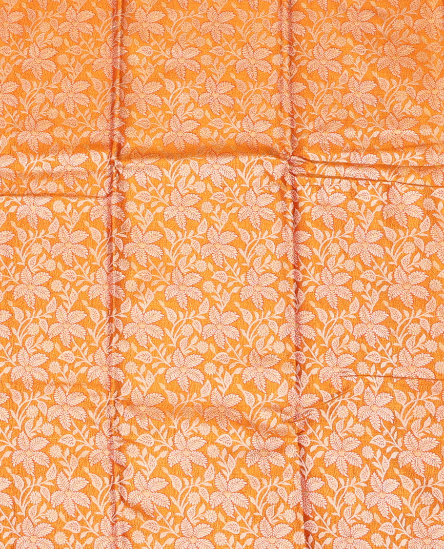 Orange Art Silk Half-Saree, Enriched with Leaf Jacquard Design, Contrast Traditional Zari Border, and Paired with a Matching Blouse
