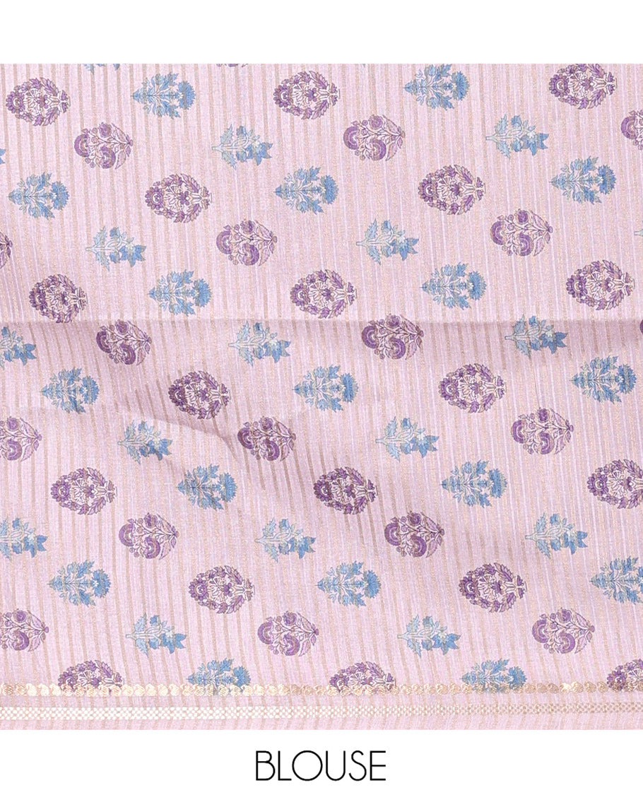 Lavender Fancy Tussar Saree With Polka Dots, Zari Border, Pallu, and Blouse