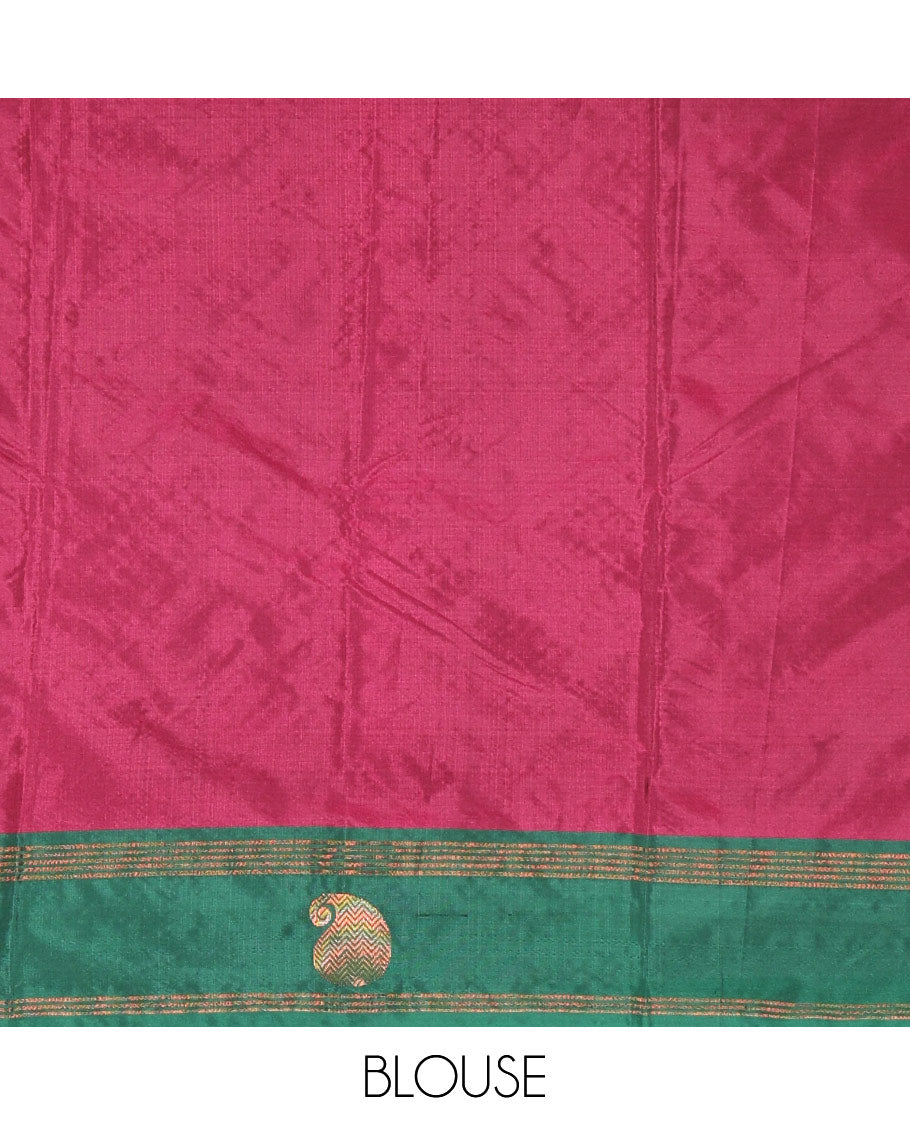 Purple zari buttas semi-soft silk saree, contrast border of stripes, and paisley buttas, zari buttas pallu, and a matching blouse