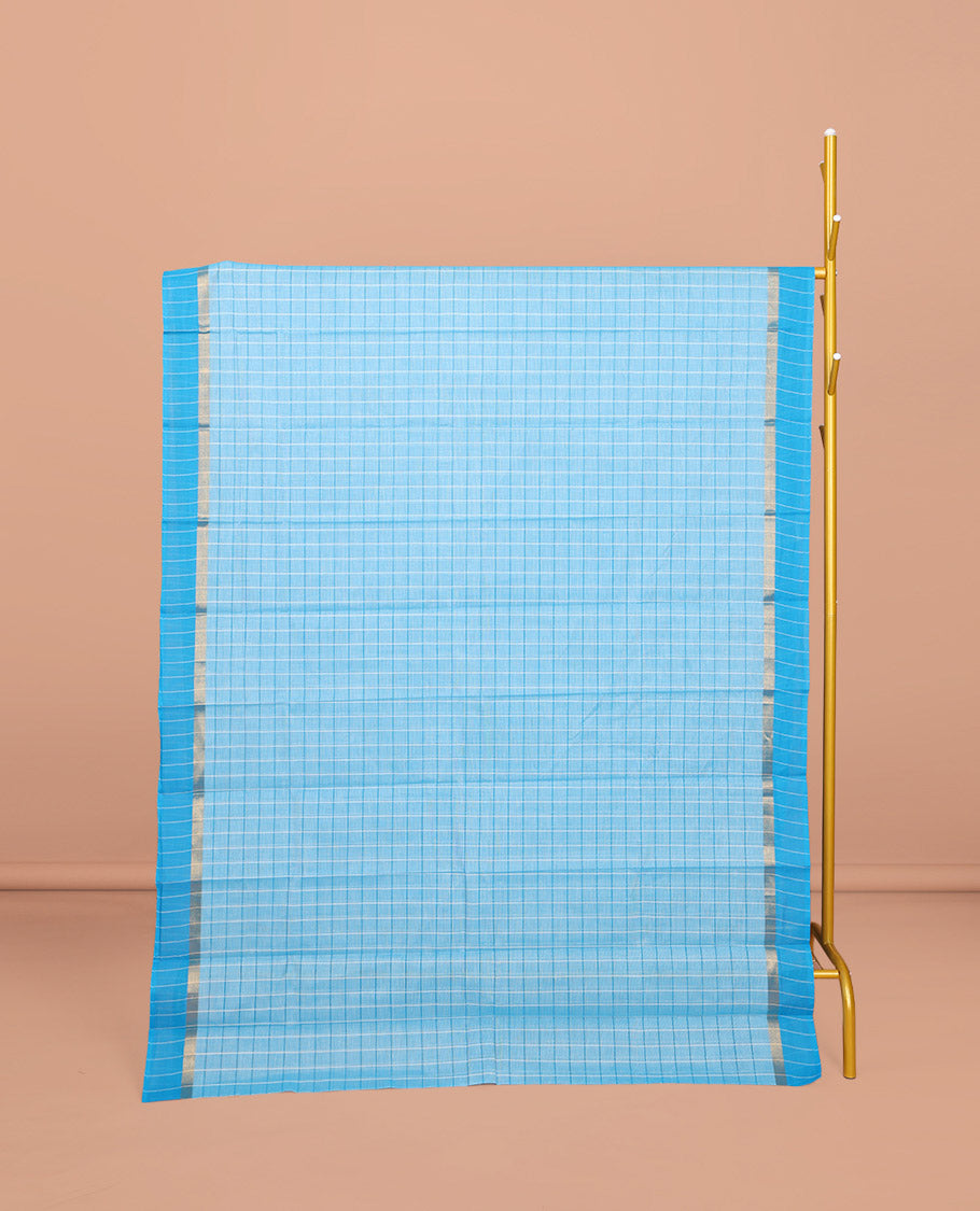 Blue Checked Chirala Cotton Saree, a Contrast Border, Self-Pallu, and a Matching Blouse