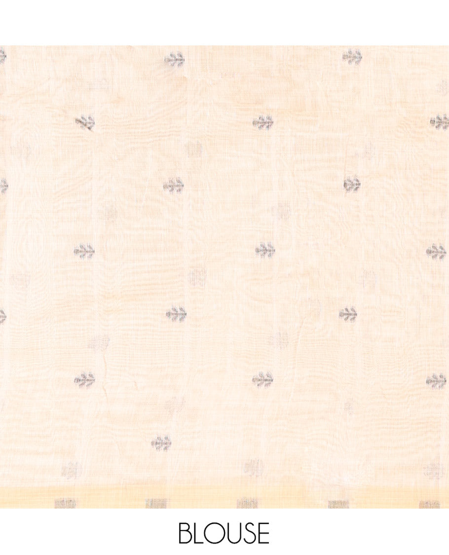 Chikku Munga Cotton Saree Bedecked with Threa Dwoven Warli-Village Theme Motifs All Over Its Body, Subtly Colored Contrast Warli Border, Pallu Depicting Warli Island, and Comes with a Matching Blouse