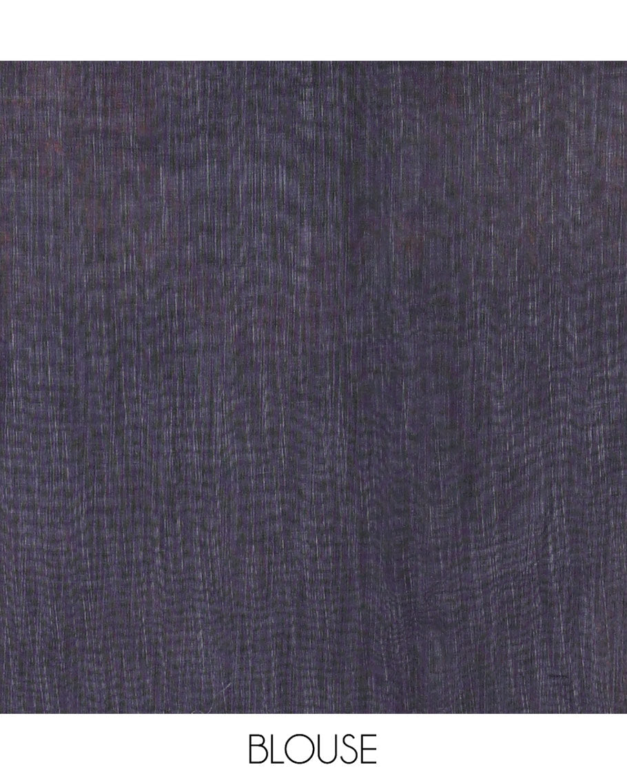 Black Plain Linen Cotton Saree, a Floral Printed Scallop Border, Printed Pallu, and a Matching Blouse