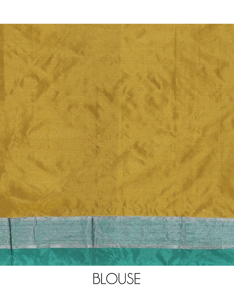 Mehenti Plain Semi-Soft Silk Saree, Complemented by a Contrast Silver Zari Striped Border, Sparsely Striped Pallu, and Paired with a Matching Blouse