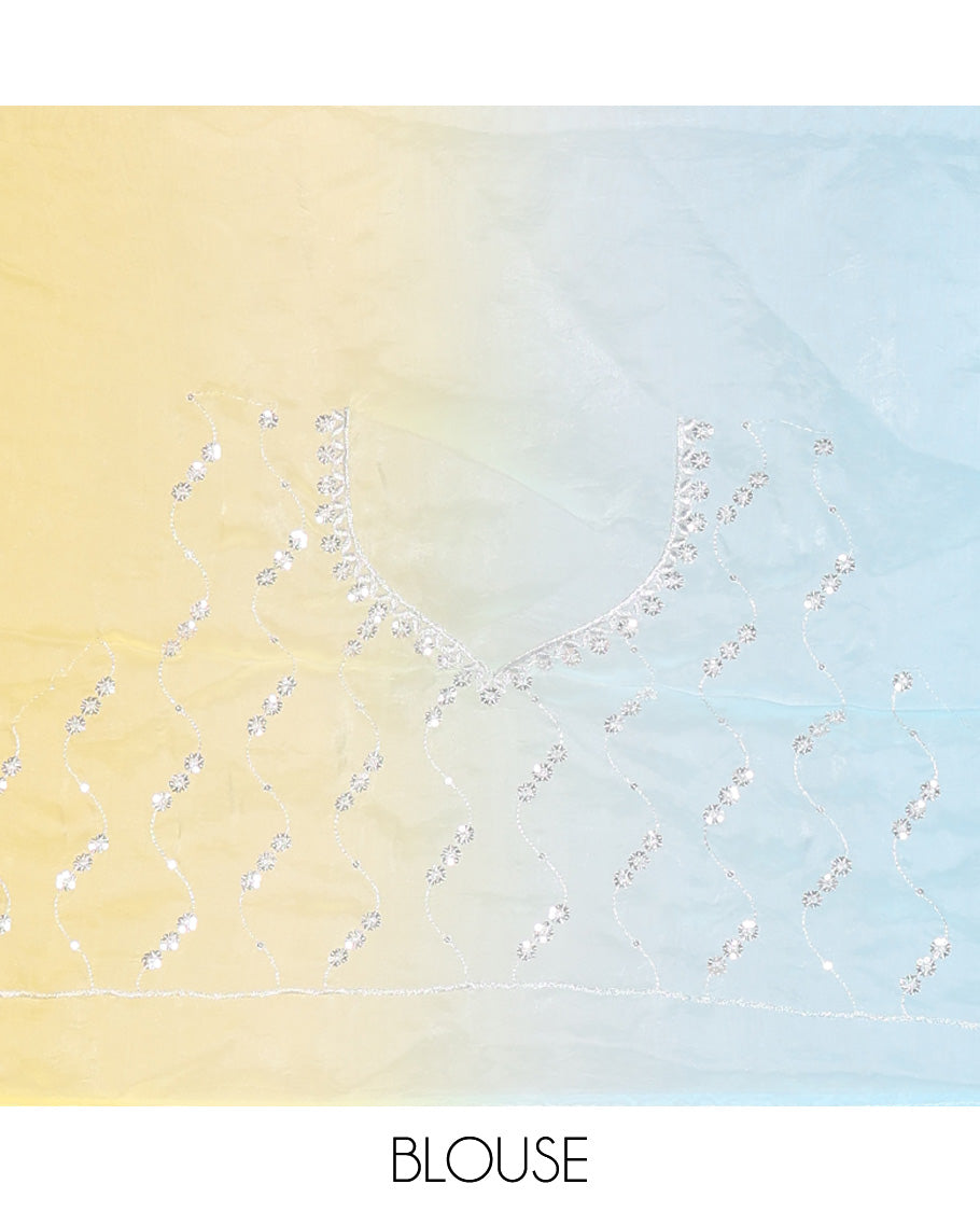Yellow-Blue Fendy Chiffon Saree