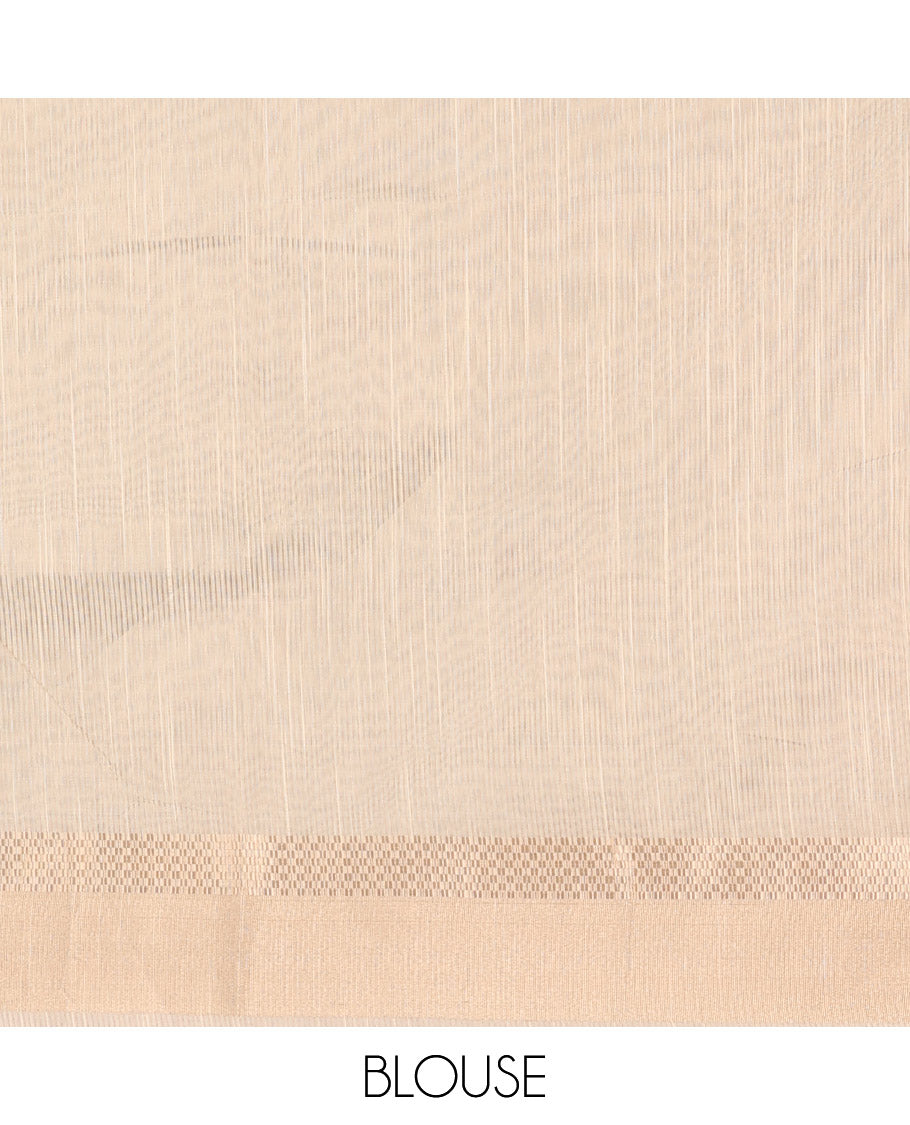 White small zari butta handloom linentissue saree with line chip pallu & gold tissue plain blouse
