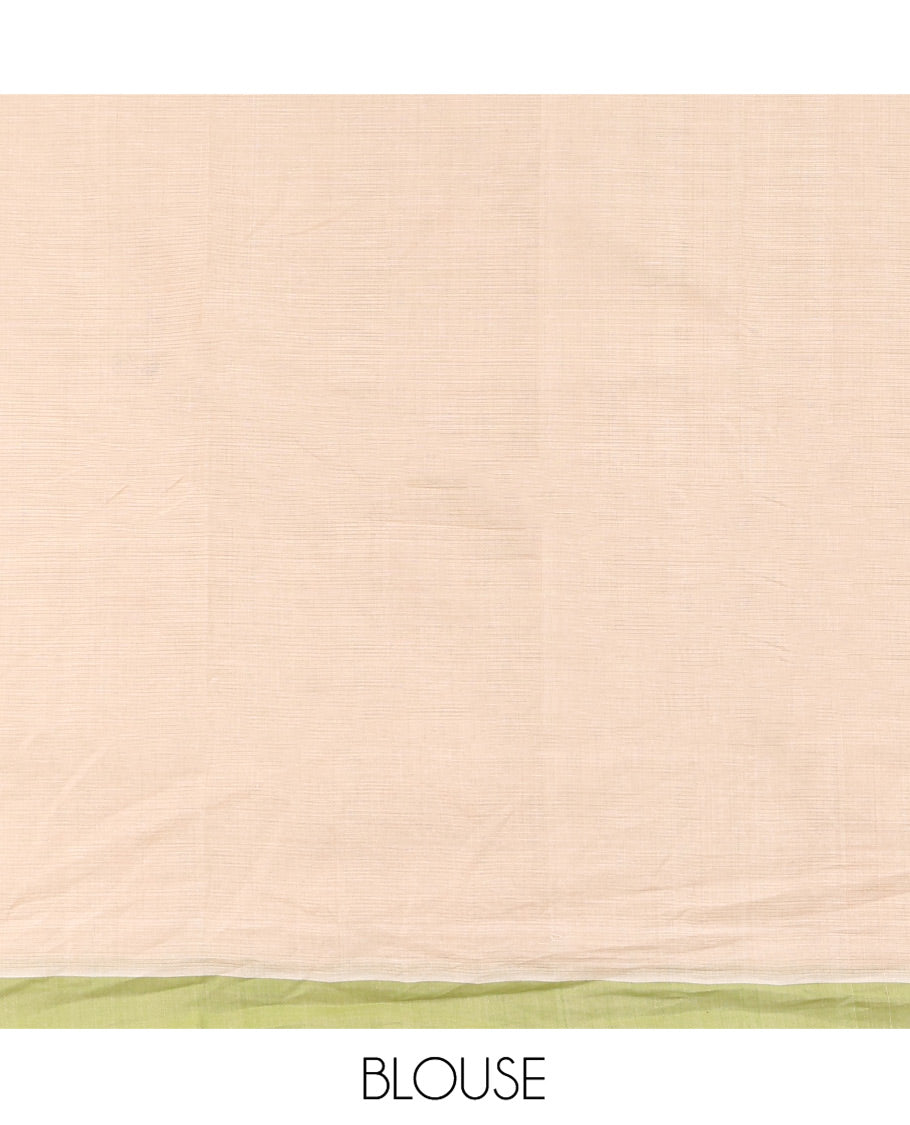 Green Plain Mangalgiri Cotton Saree, Complemented by Contrast Border, Plain Pallu, and Paired with a Contrast Blouse