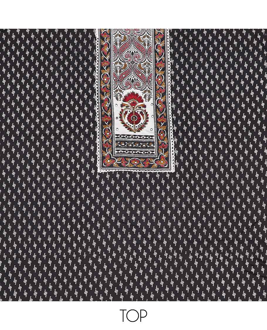 Black floral design, sequins embroidery chudidhar material top with floral design bottom & floral design, thread embroidery dupatta