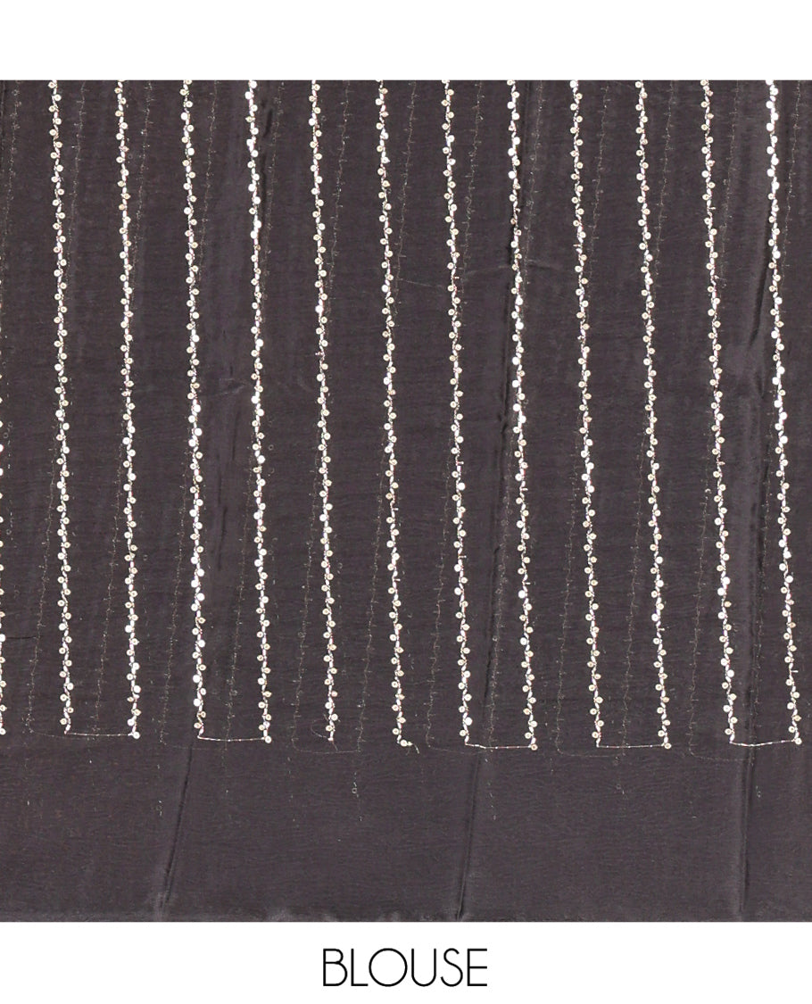 Borderless Black Plain Crushed Rangoli Chiffon Saree, Comes with a Matching Designer Blouse