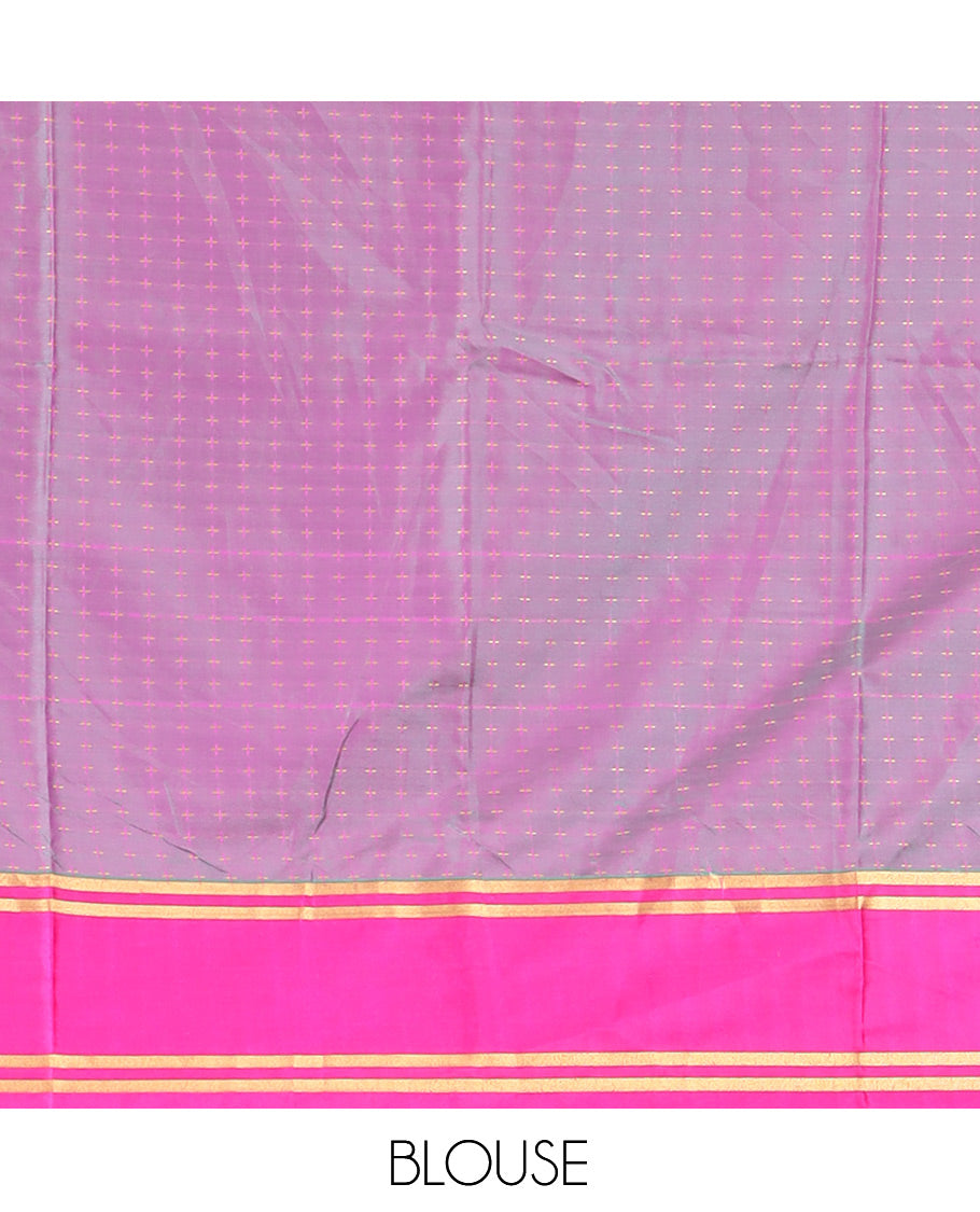 Peacock Green Semi-Soft Silk Saree Steeped with Plus-Shaped Buttas, Contrast Border, and a Matching Blouse