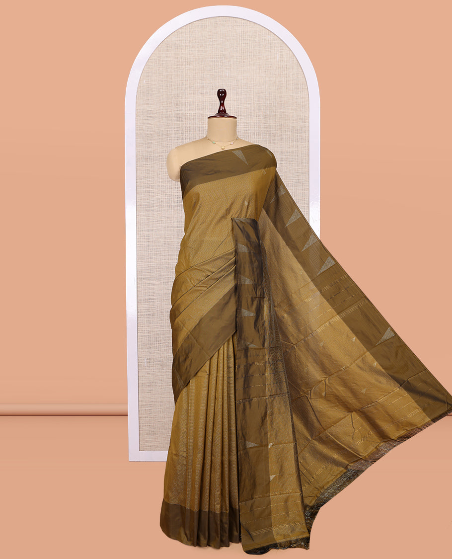 Green Arani Saree, Woven with Zari Stripes, a Contrast Border, a Self-Pallu, and a Matching Blouse