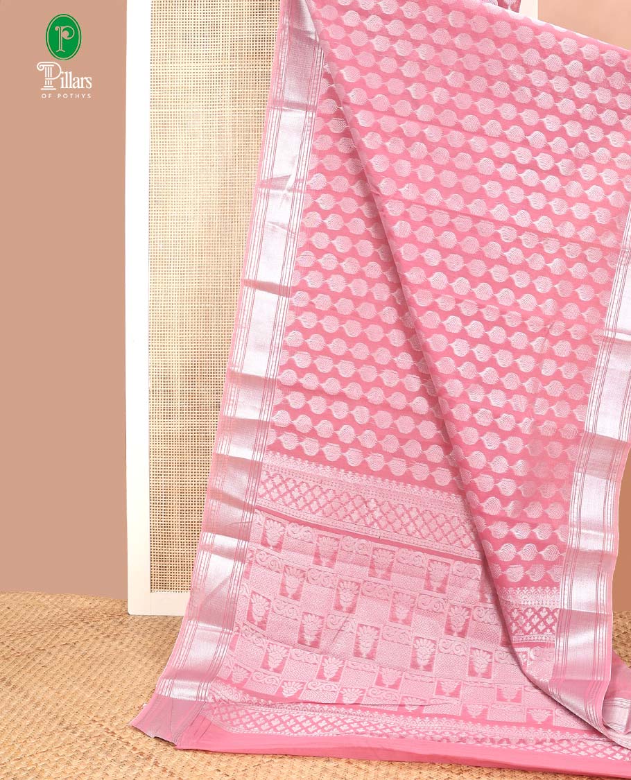 Onion pink silver zari design silk cotton saree with double pad rudrashra border & rich pallu along with plain blouse